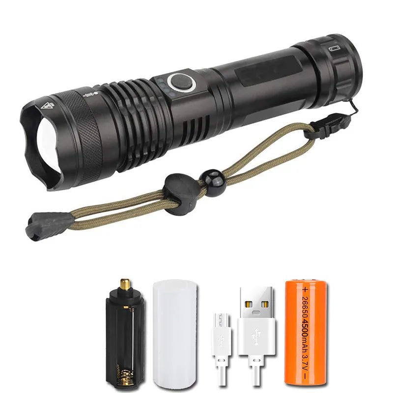 Powerful XHP70 LED Flashlight 5 Modes USB Rechargeable Zoom Torch Lantern 26650 Battery Camping Outdoor Emergency Light-WAYBIKER