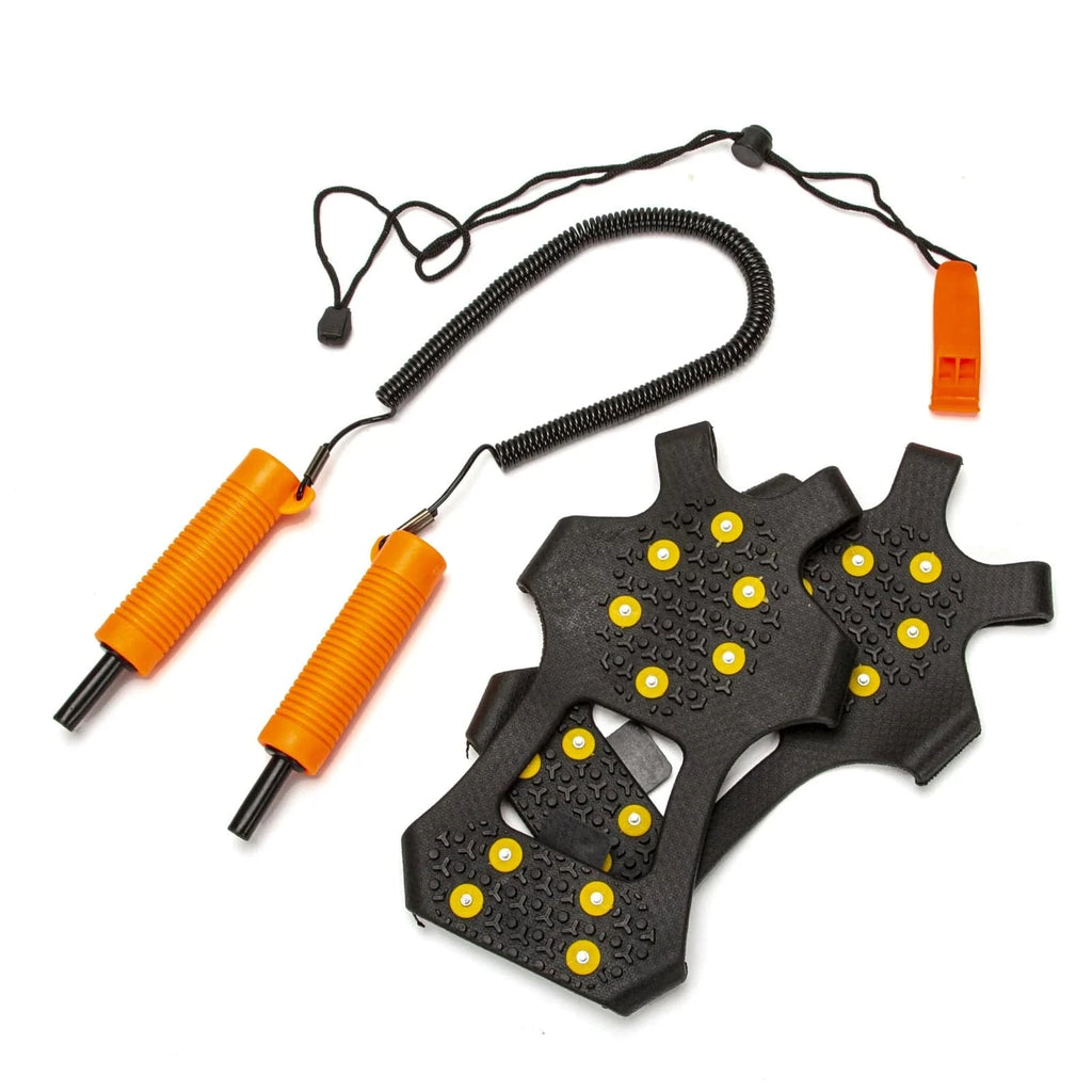 Crampon Ice Fishing Safety Kit Retractable Ice Picks Safety Whistle Ice Cleats for Ice Fishing Skating Climbing-WAYBIKER