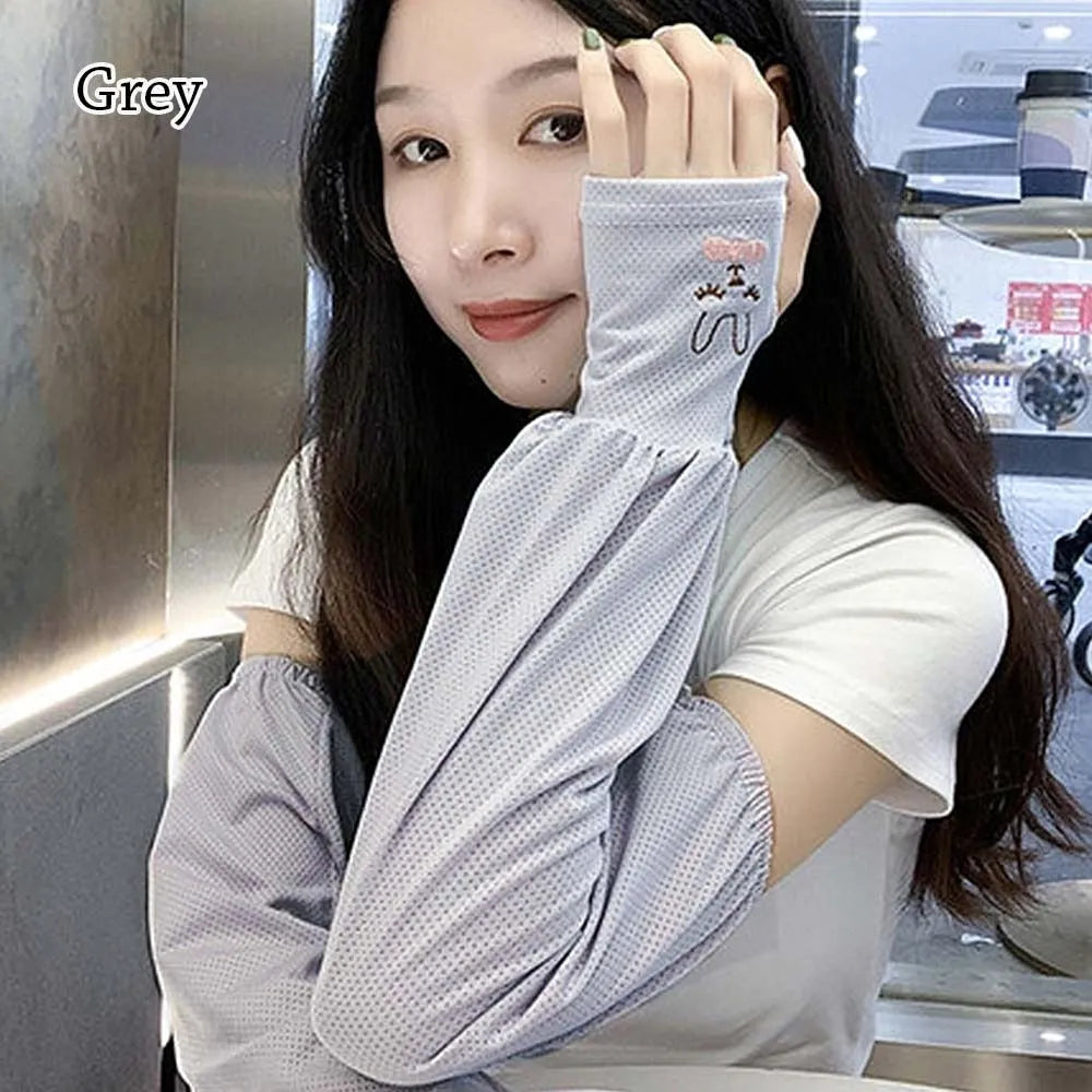 Ice Silk Sun Protection Arm Covers Women Cute Rabbit Elbow Cover Outdoor Cycling Running Driving Cool Anti-UV Arm Sleeves-WAYBIKER