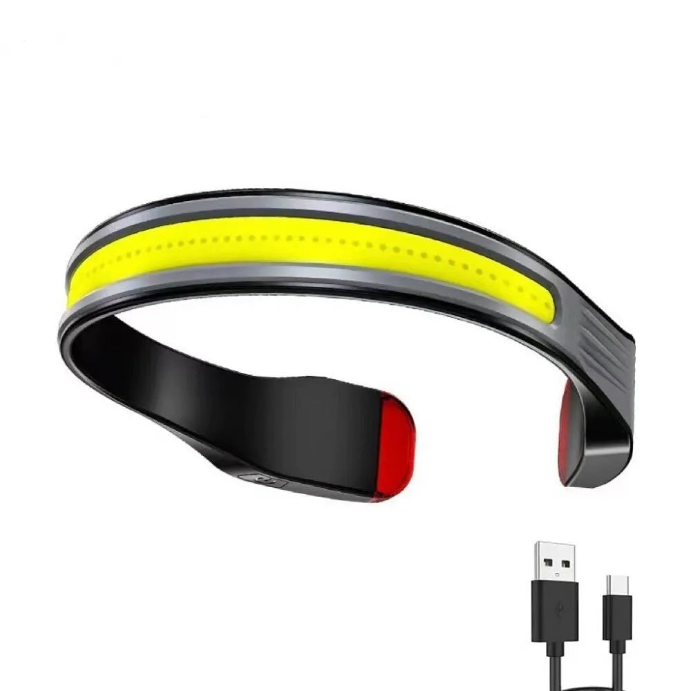 Rechargeable Headlamp 3Lighting Modes COB with Tail Red Light Wide Angle Lighting for Outdoor Running Camping Work-WAYBIKER