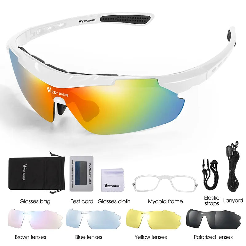 WEST BIKING Polarized Cycling Glasses UV400 Windproof MTB Road Bike Goggles 5 Lenses Set Men Women Sports Eyewear Sunglasses-WAYBIKER