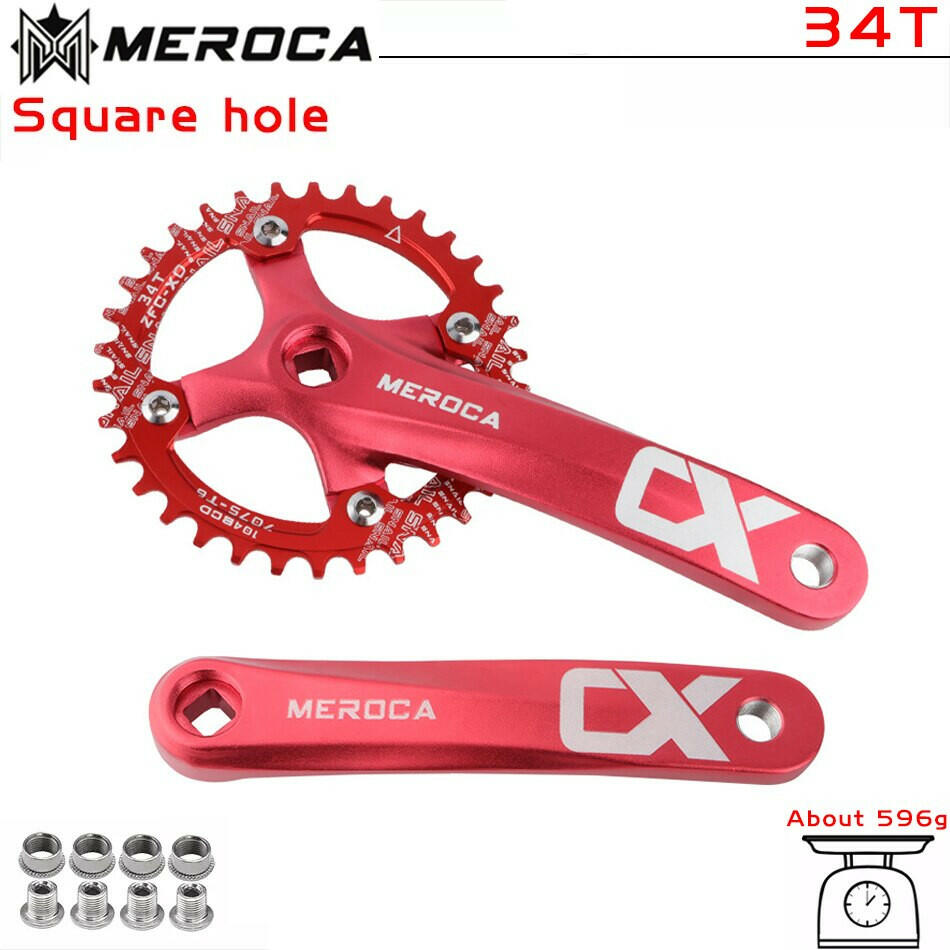 MEROCA CX Square Hole Bicycle Crankset 104BCD Aluminum Alloy IXF Square Hole Mountain Bike Crankset 170mm 32T/34T/36T/38T/40T/42-WAYBIKER