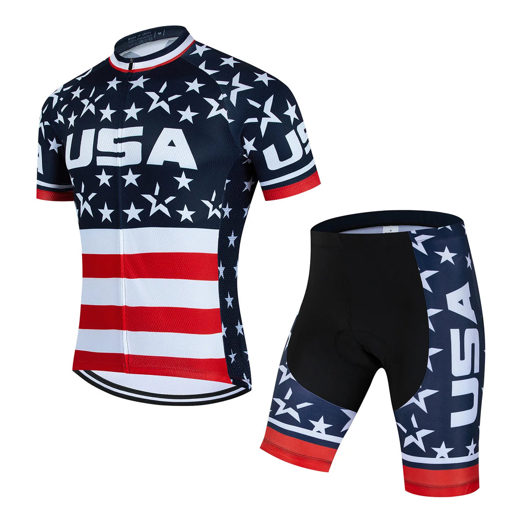USA Bicycles Cycling Jersey Set MTB Men's Cycling Maillot Summer Cycle T-Shirt Bib Shorts Suit Triathlon Mountain Bike Clothes-WAYBIKER