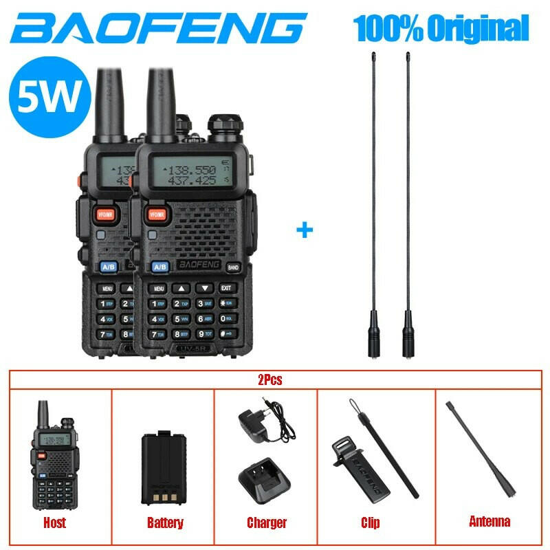 2pcs Baofeng Original UV5R Walkie Talkie Dual Band 136-174Mhz 400-520Mhz Portable BF UV-5R 8W Two Way Radio Pofung Transceiver