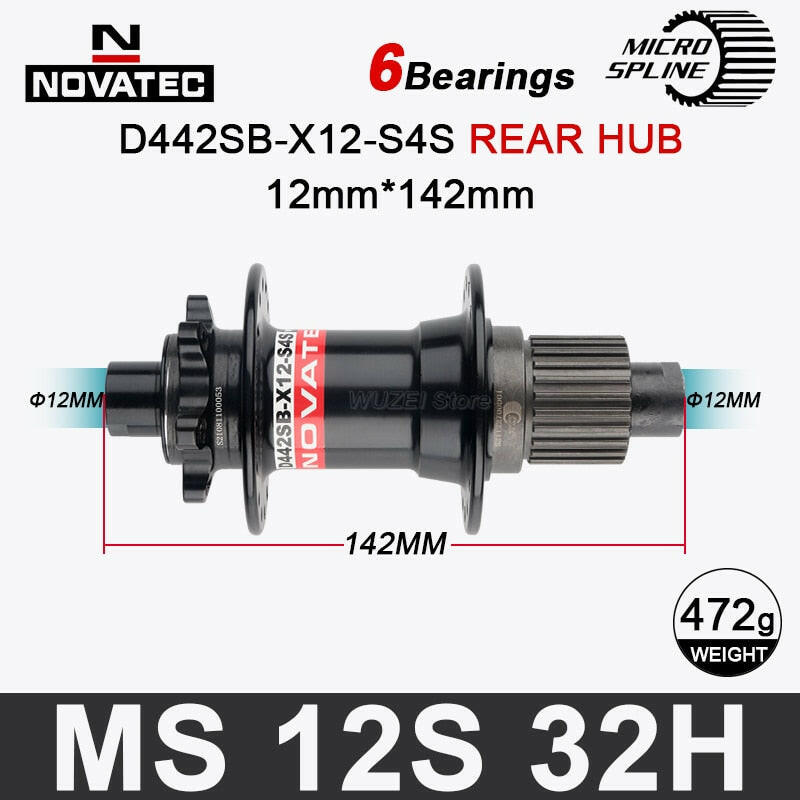 Novatec D442SB-B12 Boost 148mm x 12mm Thru Axle 142x12mm 32-hole 6-bolt Rear XD Micro Spline hub