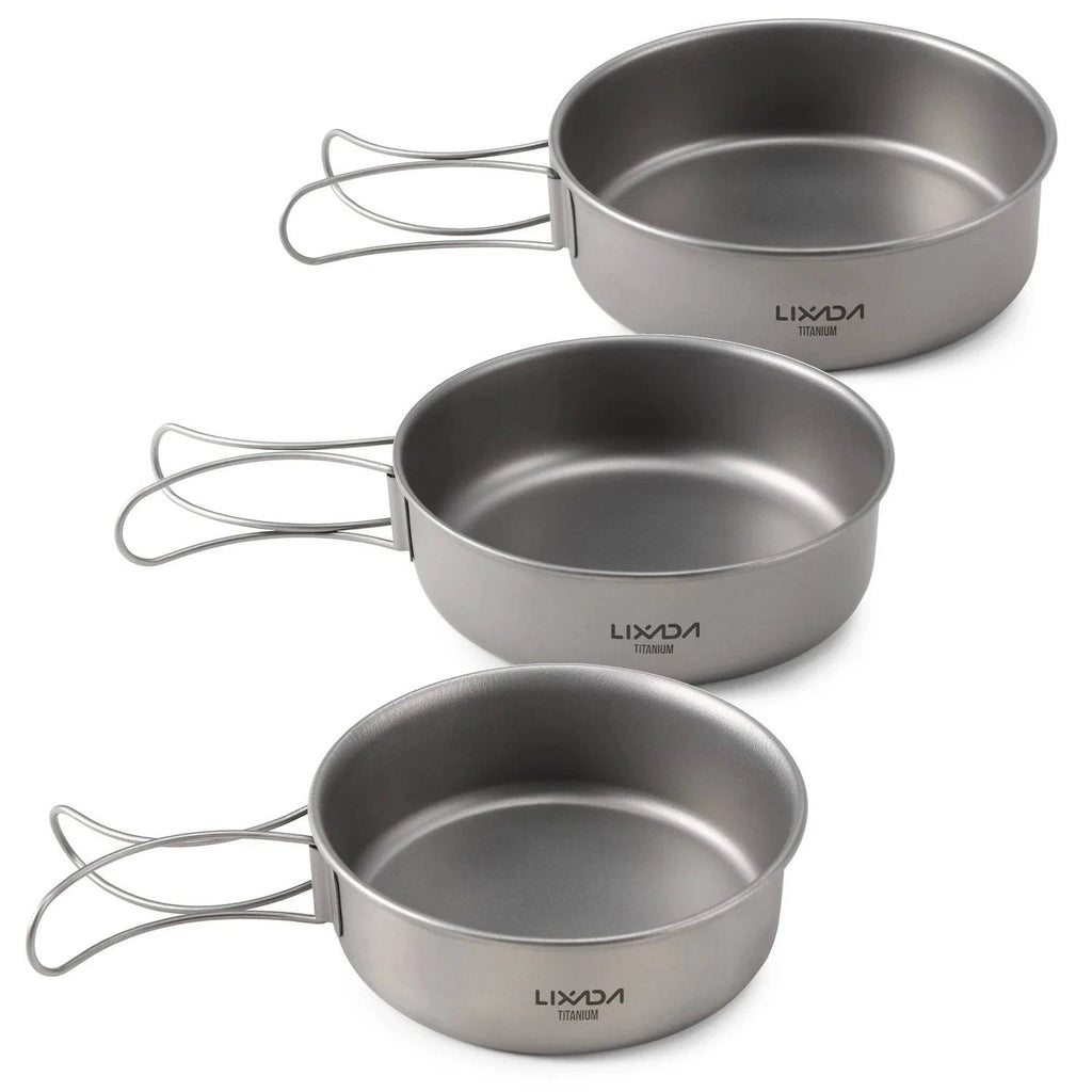Ultralight Ti Campng Bowls Set Otudoor Dinner Bowl Pan with Foldable Handles for Camping Hiking Picnic-WAYBIKER