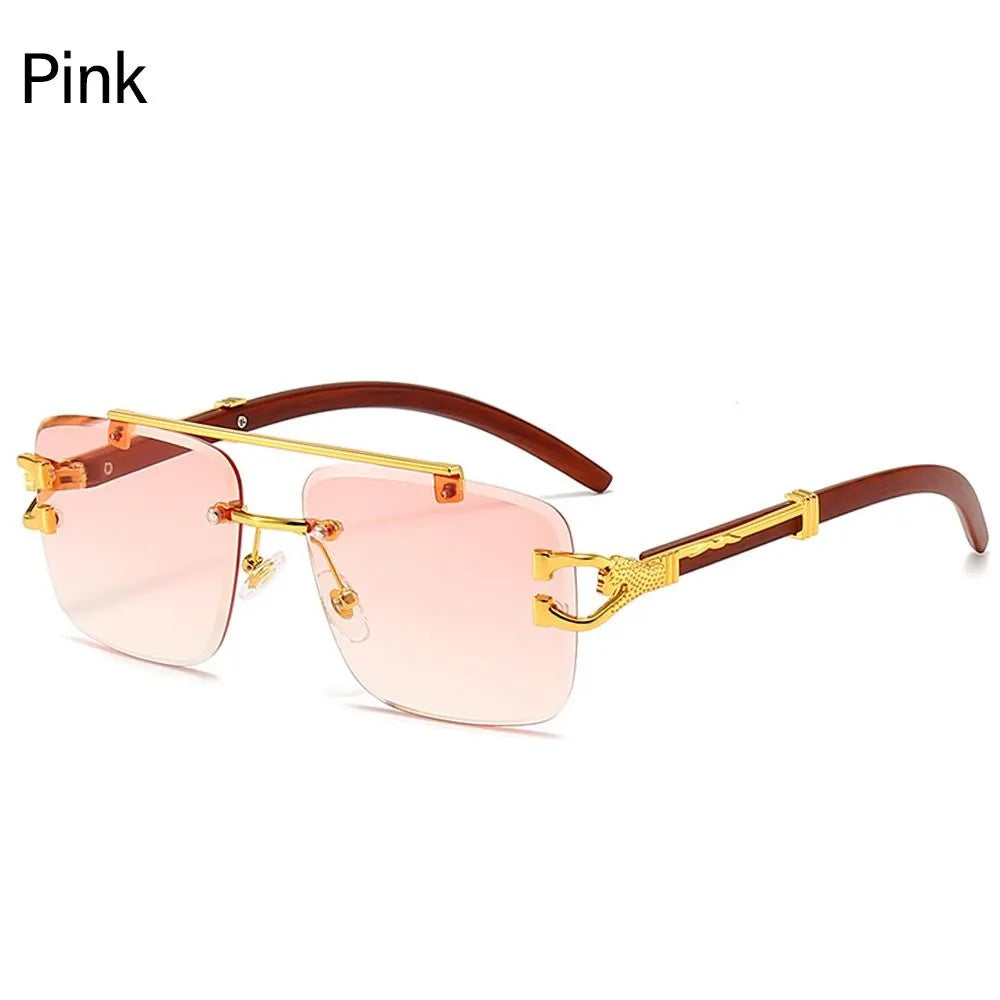 New Fashion Cheetah Head Sunglasses Rimless Sunglasses Rectangle Sunglasses Men & Women UV Protection Eyewear UV400-WAYBIKER
