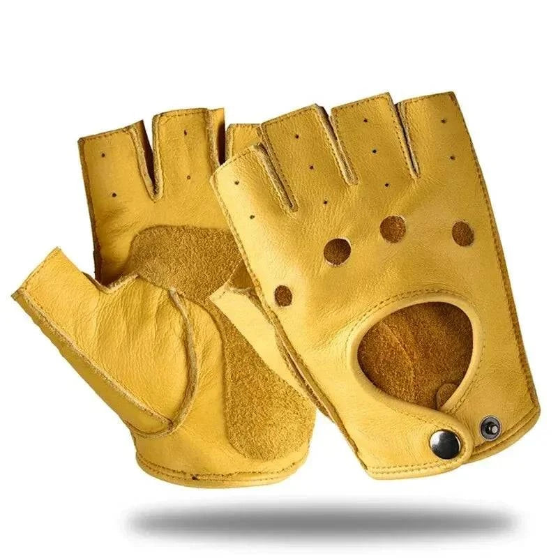 Mens Fingerless Half Finger Driving Fitness Motorcycle Cycling Goatskin NEW Men Pu Leather Gloves Mittens-WAYBIKER