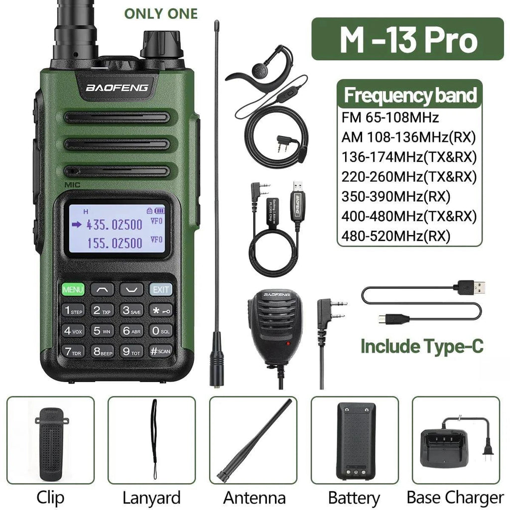 1/2 Baofeng M-13 Pro Air Band Walkie Talkie Wireless Copy Frequency Multi Band NOAA Type-C AM Long Range UV 5R Ham Two Way Radio-WAYBIKER