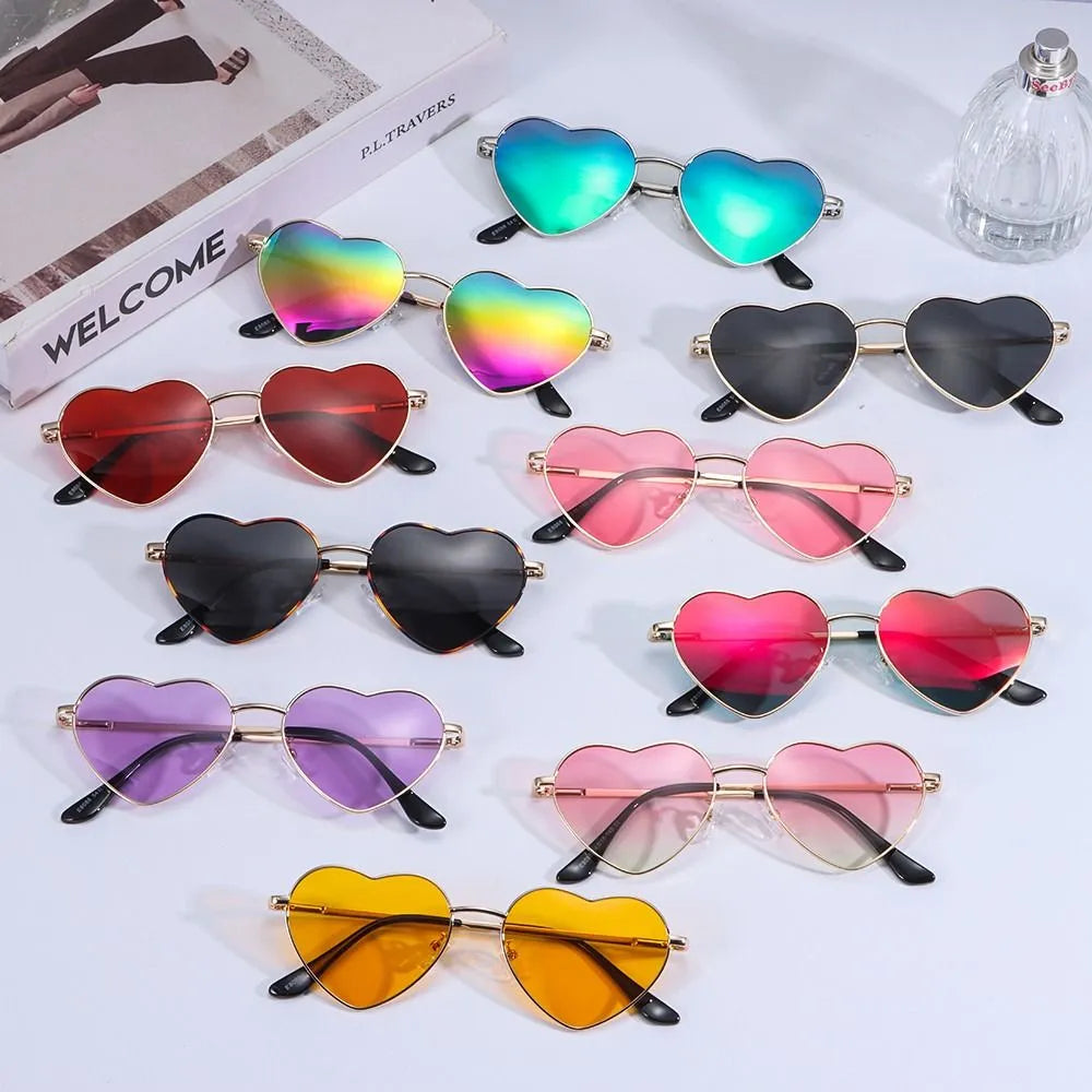 Heart-Shaped Sunglasses for Women Retro Metal Frame Heart Sun Glasses Lovely Shades Vintage 90s Glasses UV400 Protection Eyewear-WAYBIKER