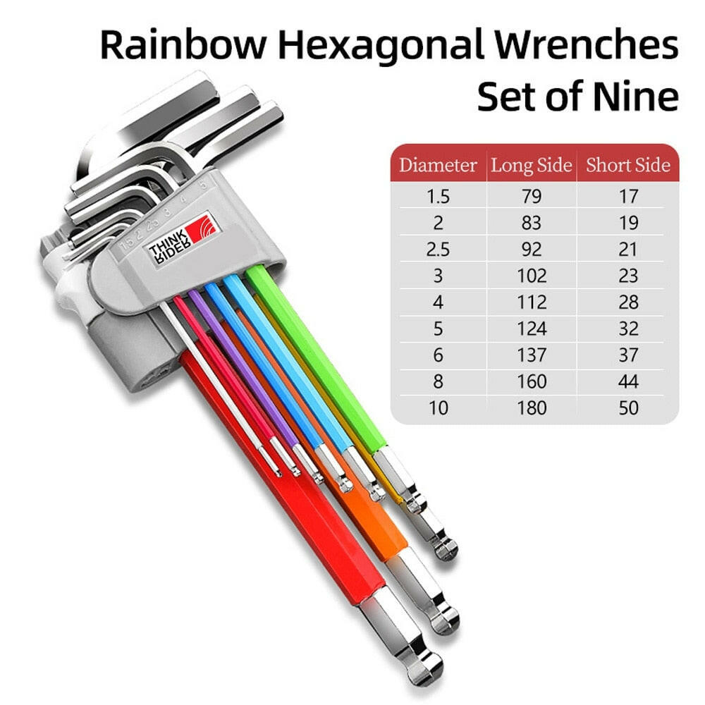 ThinkRider Color Bike Repair Tools L Wrench Bicycle Inner Hexagon Tool Hex Key Wrench Set1.5 2 2.5 3 4 5 6 8 10mm-WAYBIKER