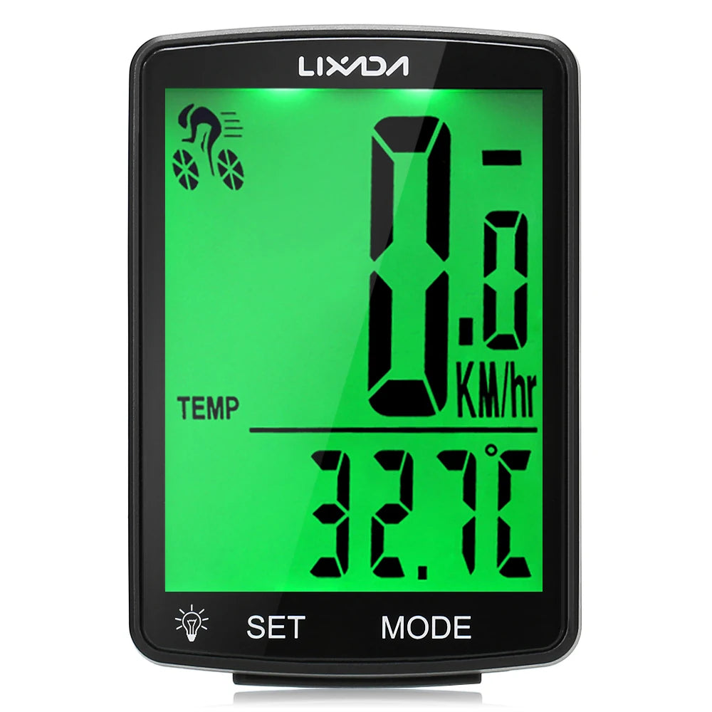 LIXADA Wireless Bike Computer LCD Screen Bicycle Computer Mountain Bike Speedometer Odometer IPX6 Waterproof Cycling Stopwatch-WAYBIKER