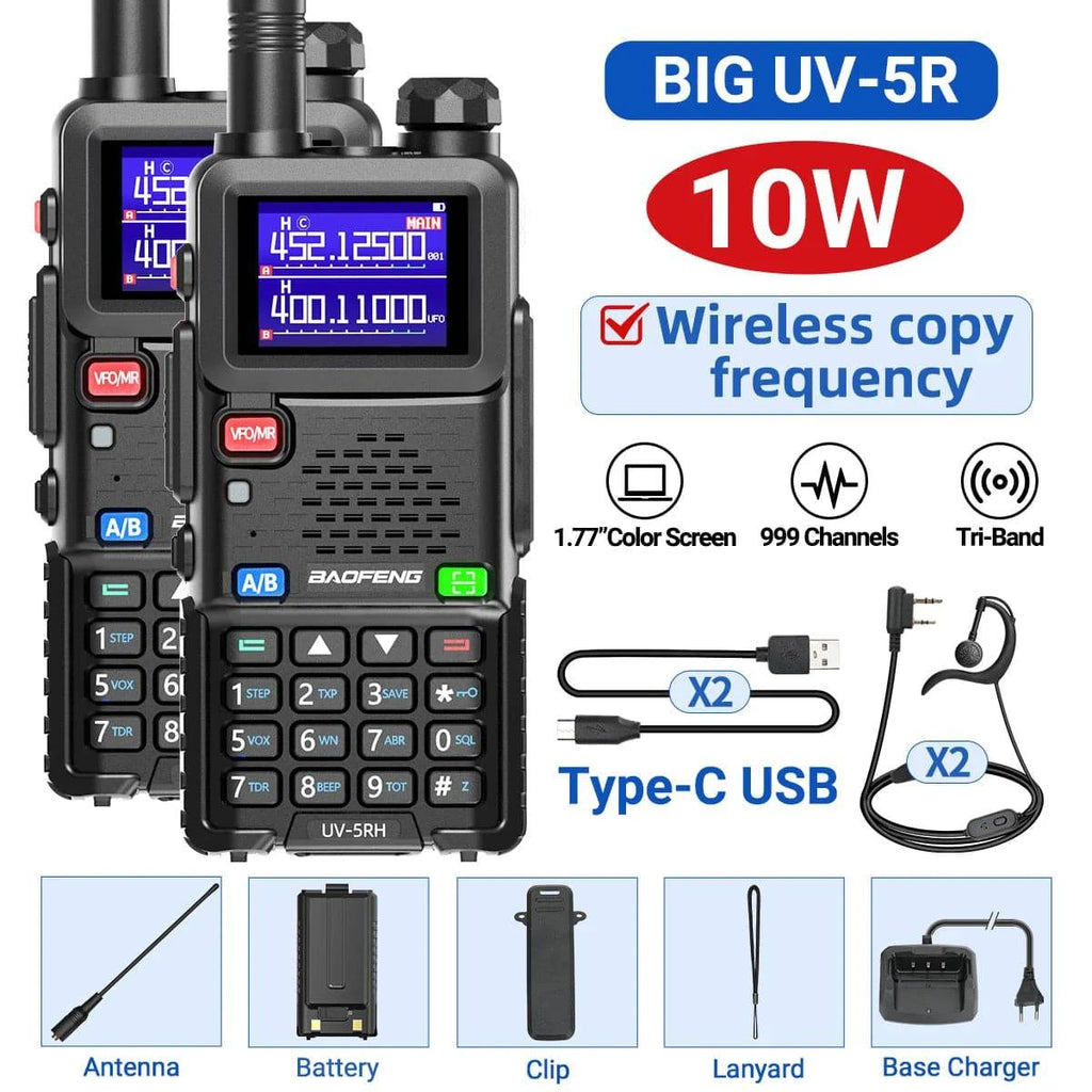 2PCS Baofeng UV-5RH Pro Max 15W Air Band Walkie Talkie Wirless Copy Frequency 999CH Type-C NOAA Long Range UV-5R K5 Ham Radio