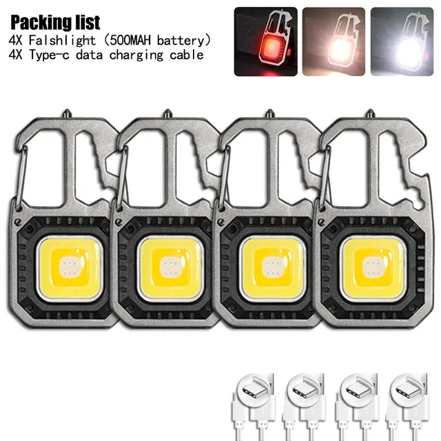 Mini LED Flashlight Work Light Rechargeable Keychain Lamp Outdoor Camping Torch Portable Pocket Wrench Screwdriver Safety Hamme-WAYBIKER