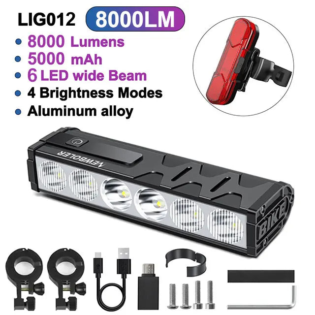 NEWBOLER Bicycle Light Front 10000Lumen Bike Light 10000mAh Waterproof Flashlight USB Charging MTB Road Cycling Lamp Accessories