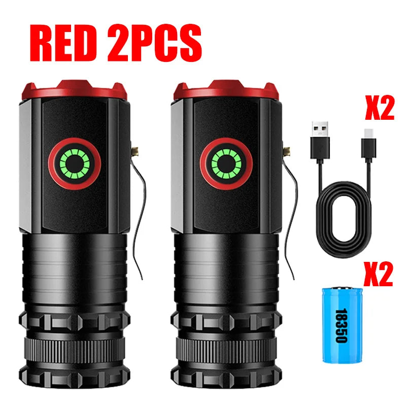 2000LM Powerful LED Flashlight Super Bright Mini EDC Keychain Light USB Rechargeable Torch Camping Lantern with Power Indicator-WAYBIKER