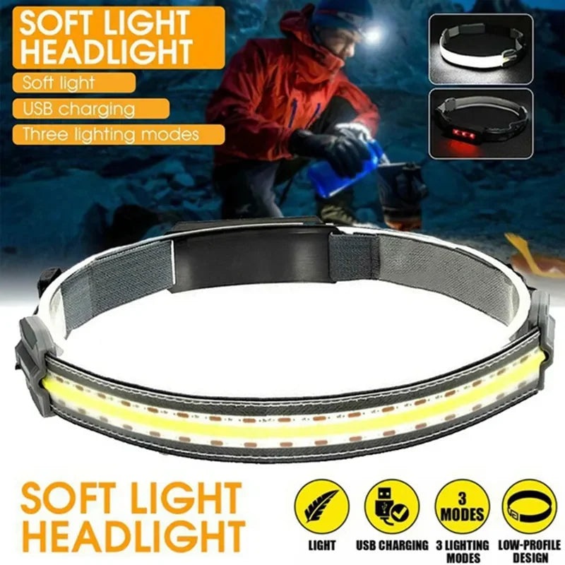 COB Headlamp with Built-in Battery Flashlight for Running USB Rechargeable Torch Headlight Outdoor Head Lamp 3 Lighting Modes-WAYBIKER