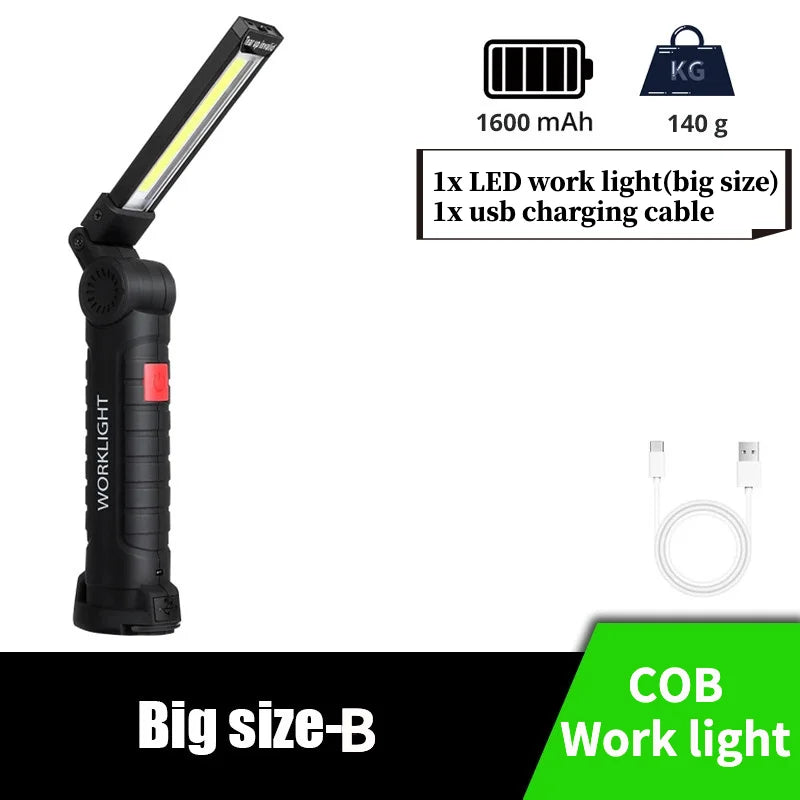 Multi Function Folding Work Light COB LED Camping Flashlight USB Rechargeable with Built-in Battery 5 Modes Inspection Lamp-WAYBIKER