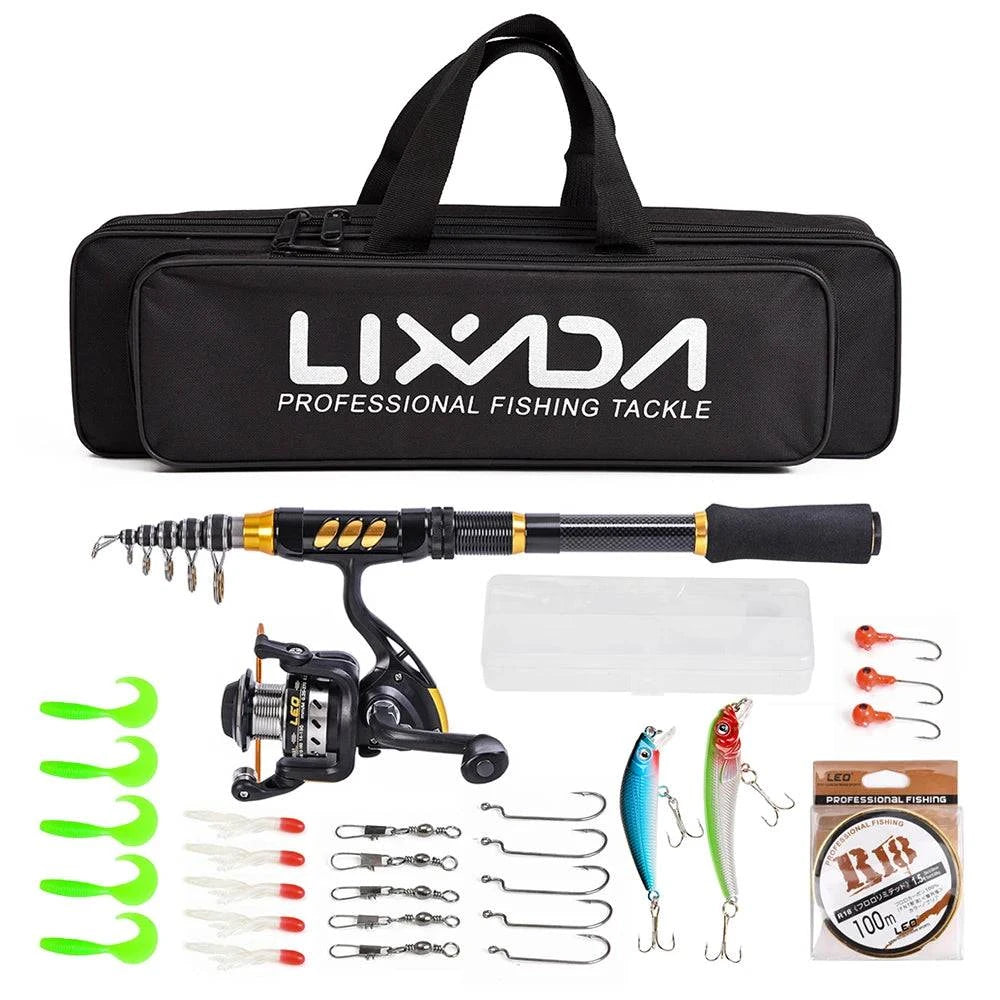 Telescopic Fishing Rod and Reel Combo Full Kit Spinning Fishing Reel Gear Organizer Pole Set with 100M Fishing Line-WAYBIKER