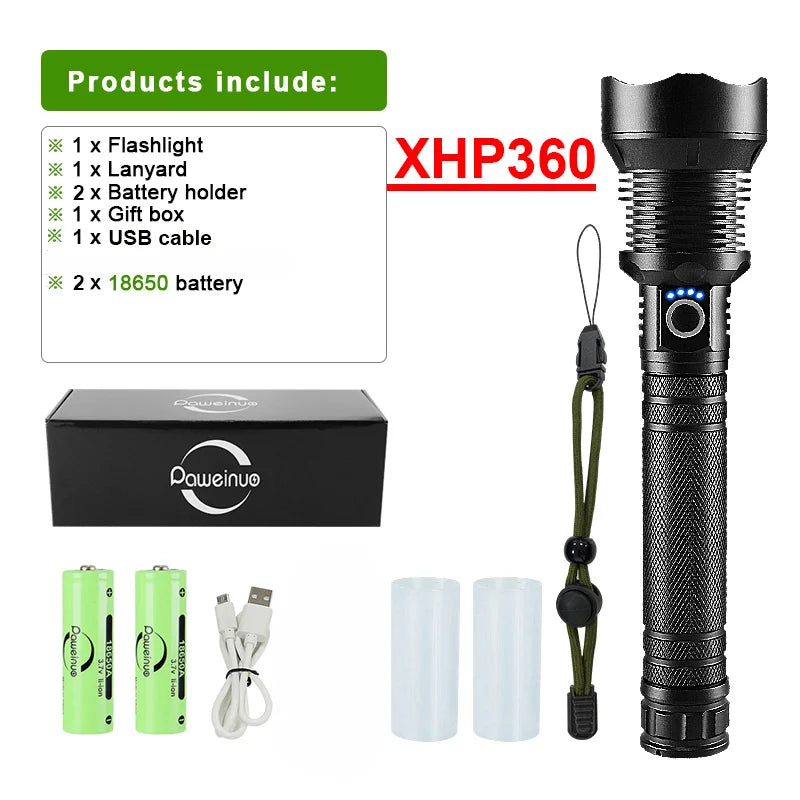 Super High Power XHP 360 Ultra Powerful Rechargeable Strong  Flashlight Led Usb Charging Led Lanterna Hand Torch 18650/26650-WAYBIKER