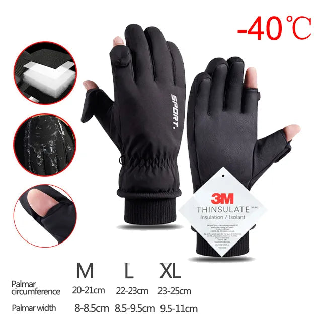 Men Winter Waterproof Cycling Gloves Outdoor Sports Running Motorcycle Ski Touch Screen Fleece Gloves Non-slip Warm Full Fingers-WAYBIKER