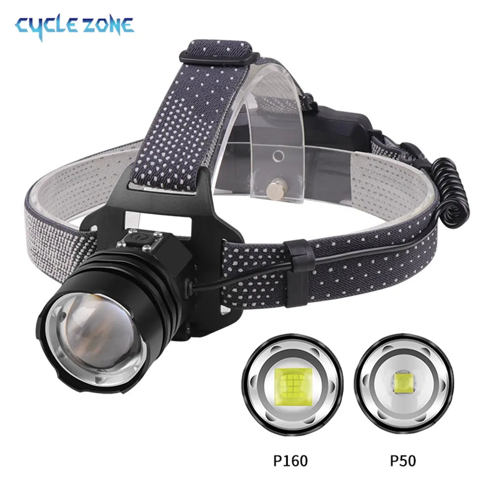Headlamp USB Rechargeable Head Lamp P160/P50 Headlight with 4 Modes and Adjustable Headband for Camping Hiking Outdoors Hunting-WAYBIKER