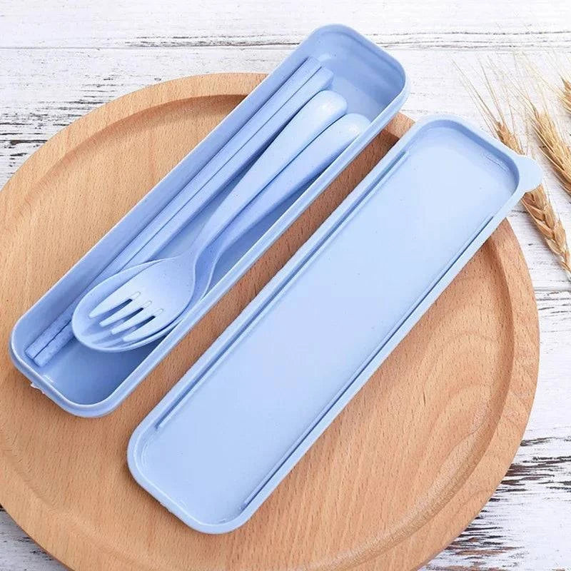 Cutlery Wheat Straw Spoon Fork Chopsticks With Box Students Tableware Travel Portable Dinnerware Kitchen Accessories-WAYBIKER