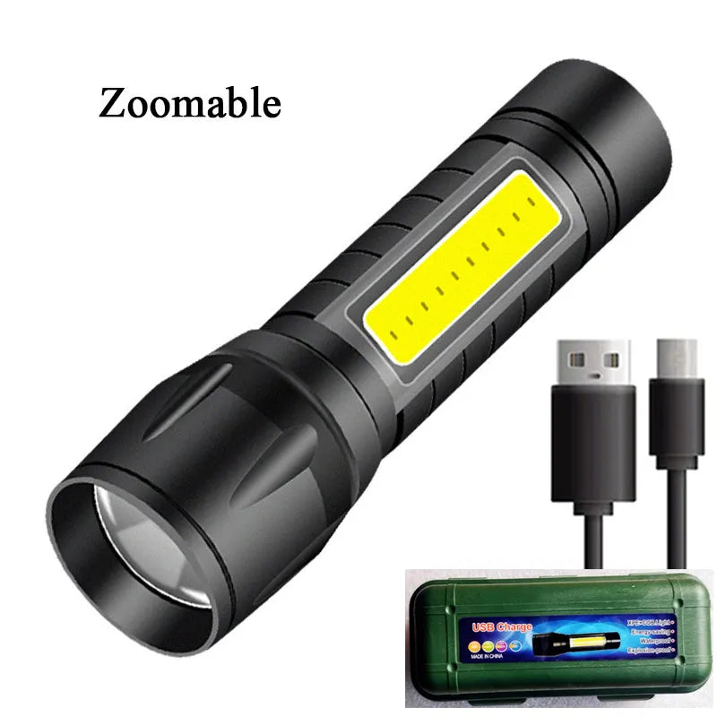 Mini Portable Q5 Led  Flashlight Built In Battery Zoom Torch COB Lamp 2000 Lumens Adjustable Pen Light Waterproof for Outdoor-WAYBIKER
