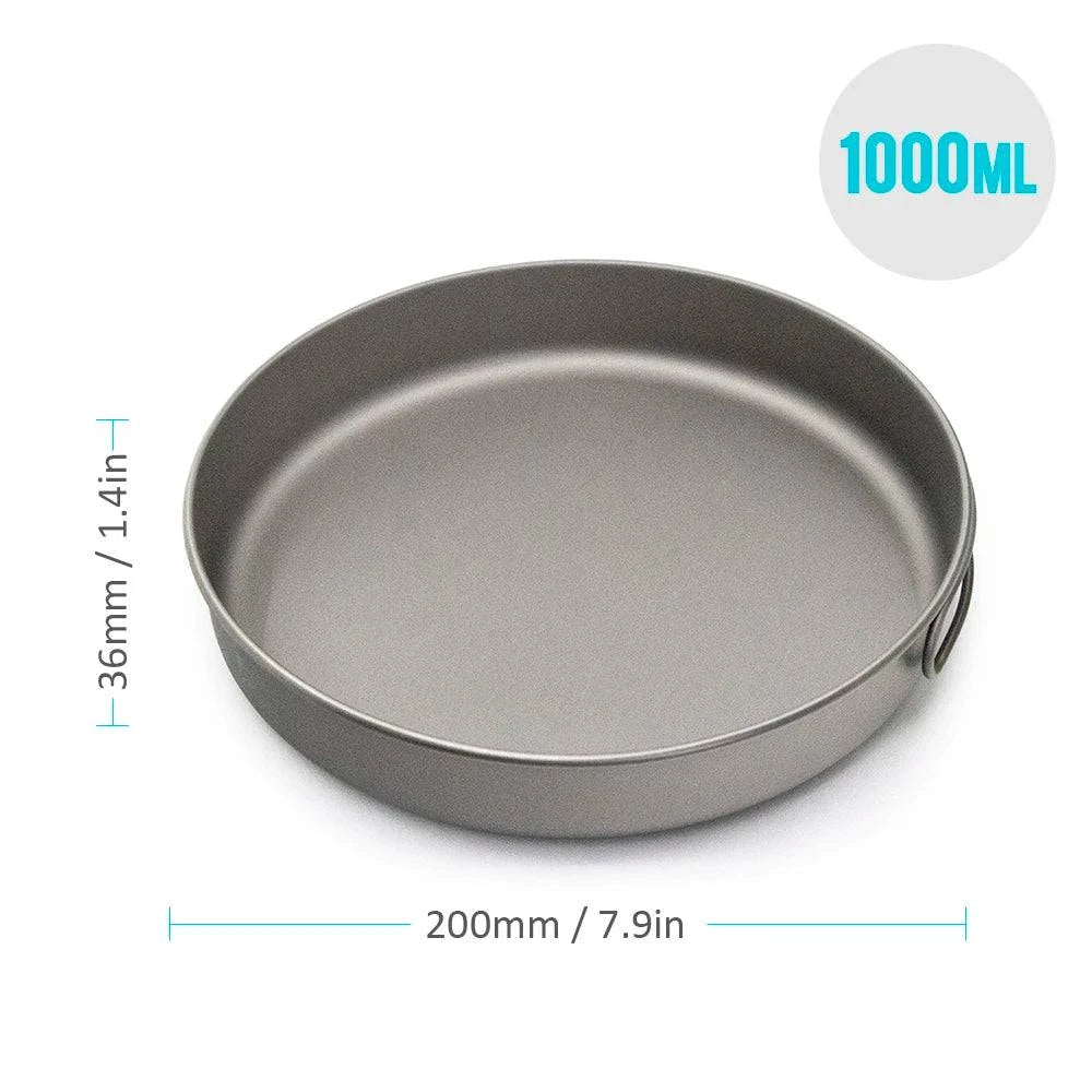 750ml/1000ml Ultralight Titanium Frypan Outdoor Camping Hiking Tableware Cookware Picnic Cooking Frying Pan-WAYBIKER