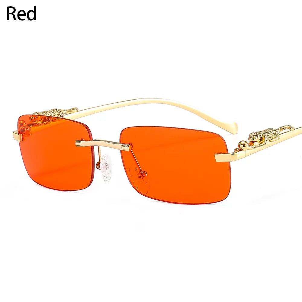 Fashion Retro Rimless Rectangle Sunglasses Cheetah Decoration Eyewear Ocean Lens Sun Glasses Women Men Sun Glasses Shades UV400-WAYBIKER
