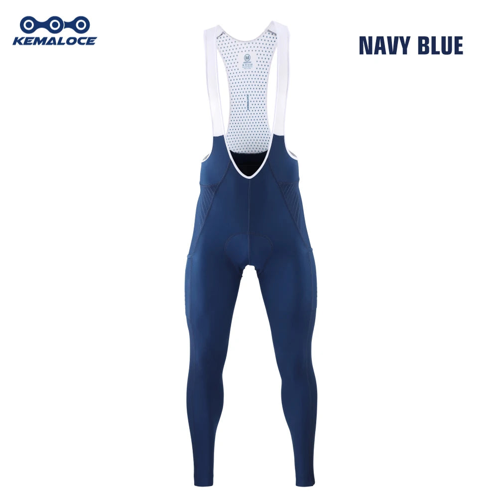 KEMALOCE Cycling Long Pants Men Autumn Blue&Grey Gel Pad Reflective Bike Bib Pants Breathable Bicycle Trousers With Rear Pocket
