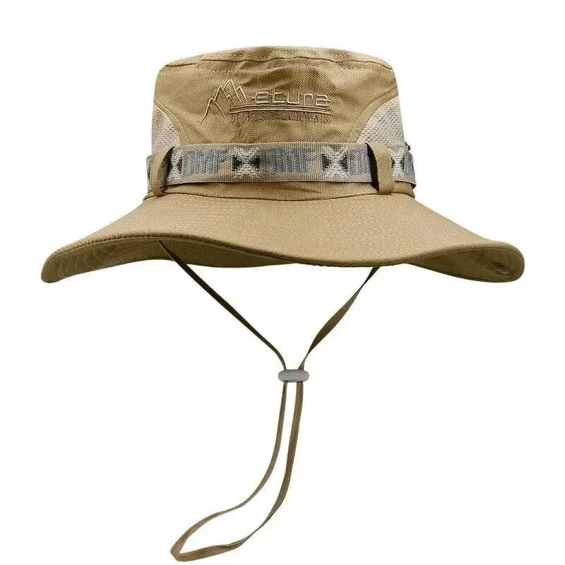 Summer Men Bucket Hat Outdoor UV Protection Wide Brim Panama Safari Hunting Hiking Hat Mesh Fisherman Hat Beach Sunscreen Cap-WAYBIKER