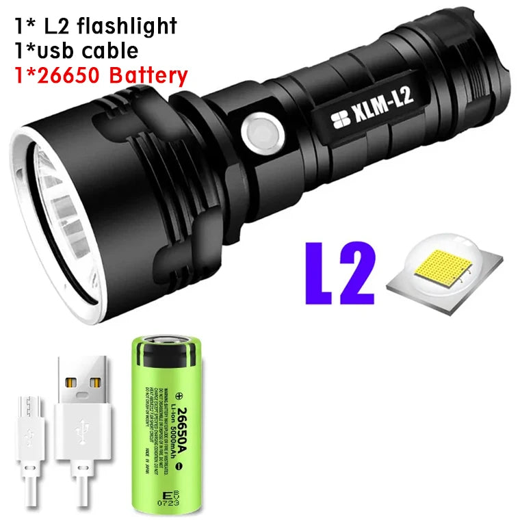 P70 Super Bright Flashlight  High Power LED CampingEmergency Light USB Rechargeable Torch Waterproof Light  Long Battery Life-WAYBIKER