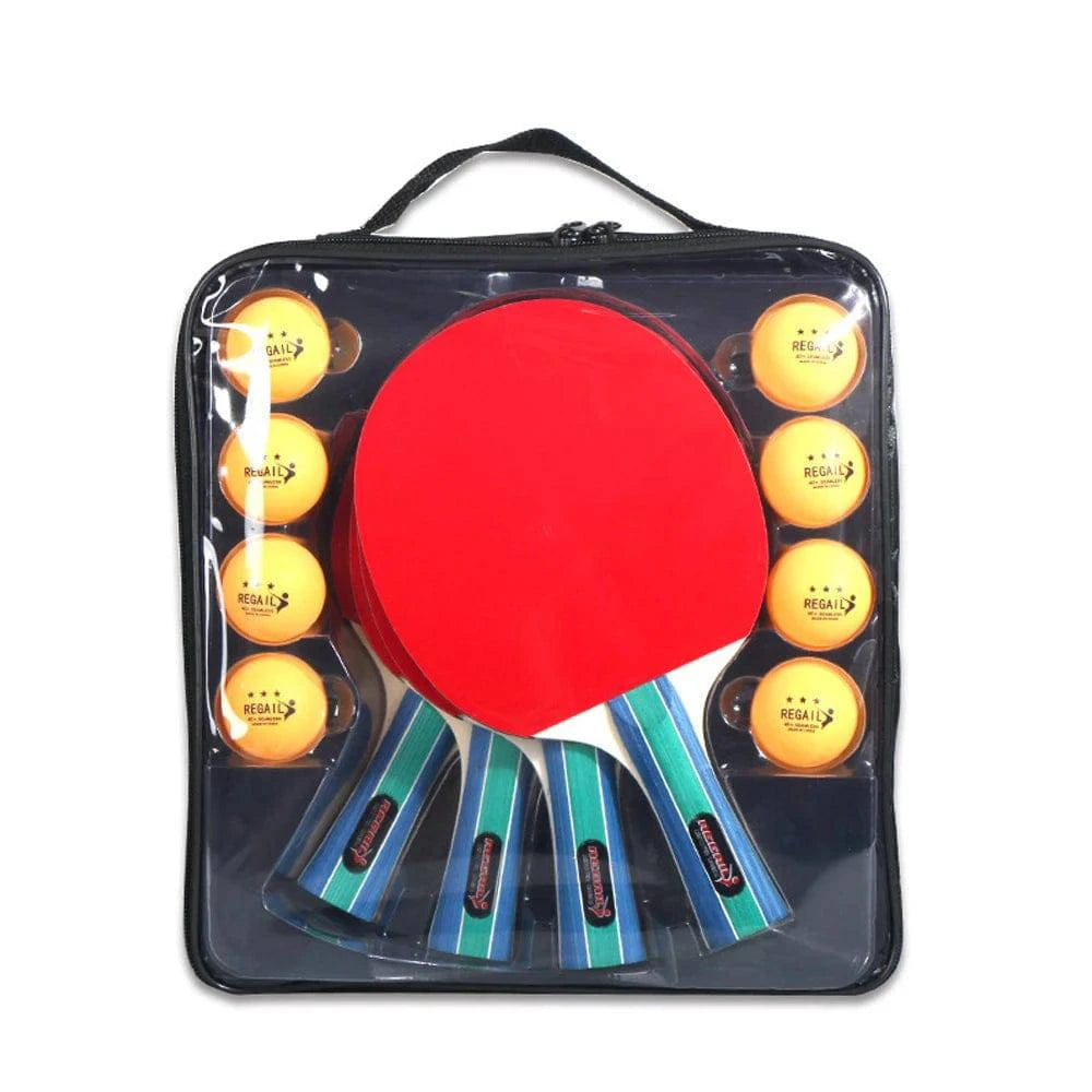 Ping Pong Paddles Set 4 Wooden Table Tennis Rackets with 8 Standard-sized 3-Star Ping Pong Balls for Indoor Outdoor Game-WAYBIKER