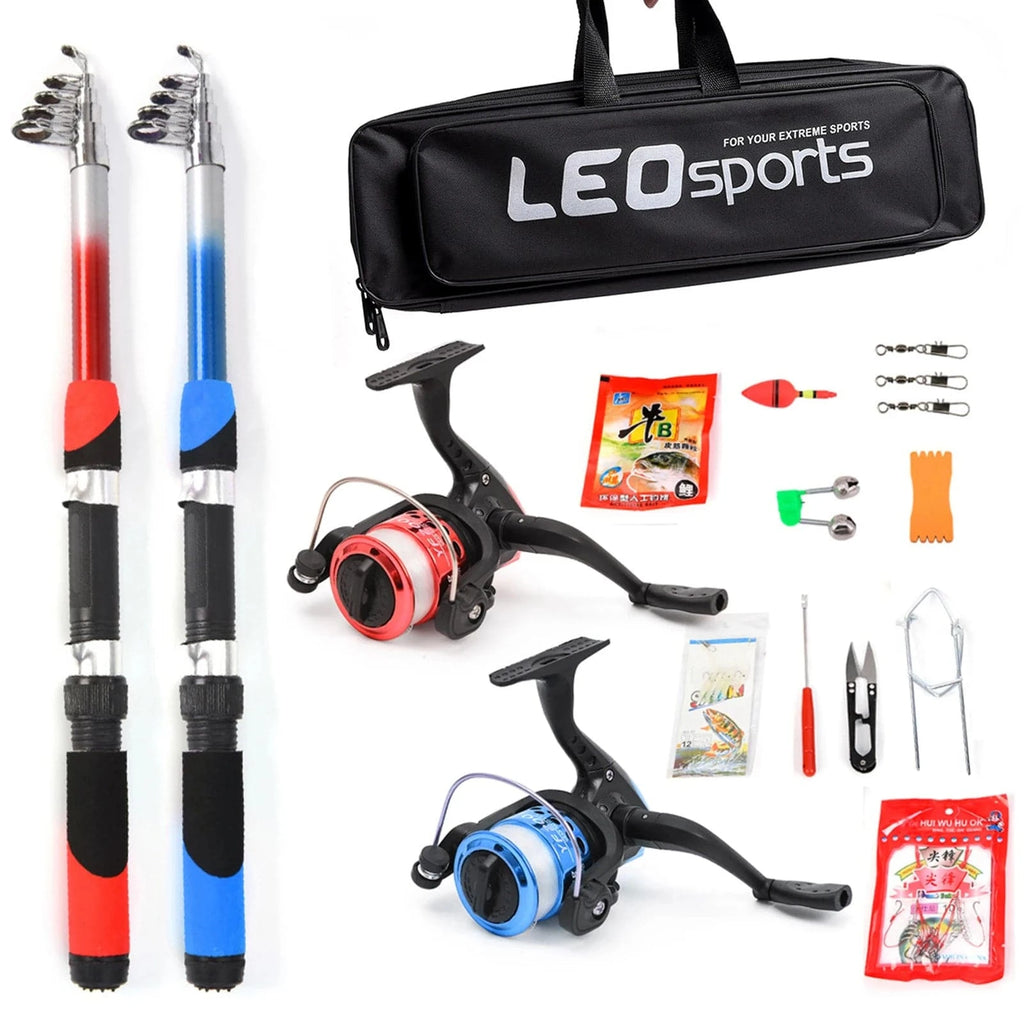 Fishing Rod Reel Combo Full Kit with 2PCS 2.1m Telescopic Fishing Rods 2PCS Spinning Reels Fishing Lures Hooks Fishing Bag-WAYBIKER