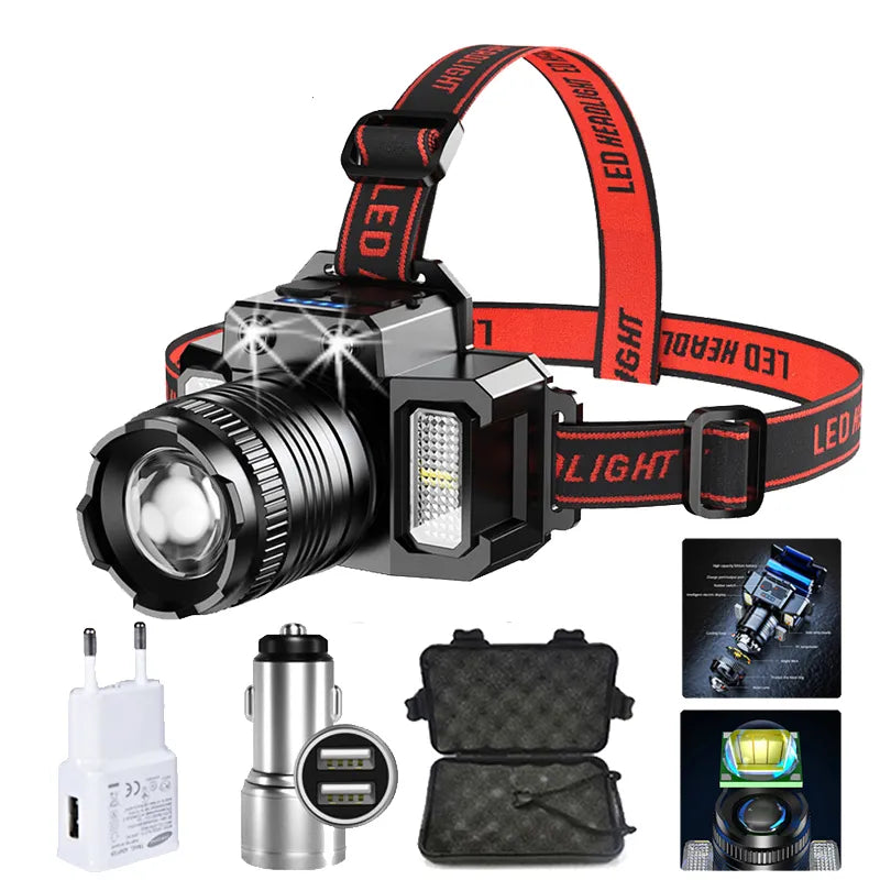 T51 Induction Camera LED Headlamp Multimode Highlight  Flashlight Waterproof Car Charger Headlight Torch Light-WAYBIKER