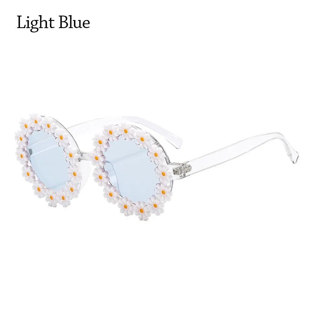 Retro Daisy Sunglasses for Women Flower Round Frame Sun Glasses Fashion Novel Disco Festival Party Shades for Adults Eyewear-WAYBIKER