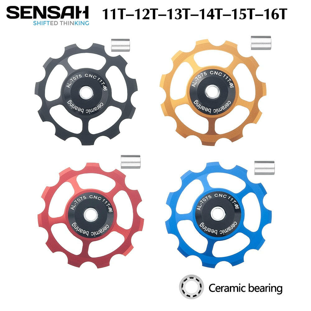 SENSAH MTB Bicycle Rear Derailleur Jockey Wheel Ceramic Bearing Pulley AL7075 CNC Road Bike Guide Roller Idler 11/12/13/14/15T-WAYBIKER