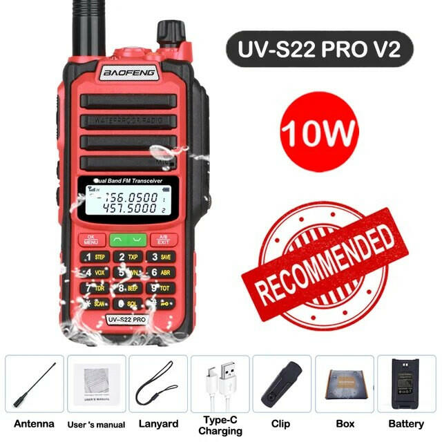 Baofeng UV-S22 Pro V2 10W IP68 Waterproof Walkie Talkie Dual Band Radio VHF UHF CB Ham Radio UV-9R Plus Portable Two Way Radio-WAYBIKER