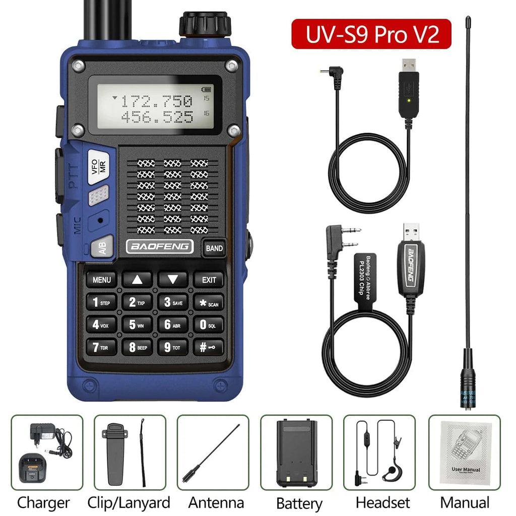 BaoFeng UV-S9 Pro V2 10W Powerful UHF VHF Waterproof Walkie Talkie Radio Long Range Up of UV-S9 Plus Portable Ham Two Way Radio-WAYBIKER