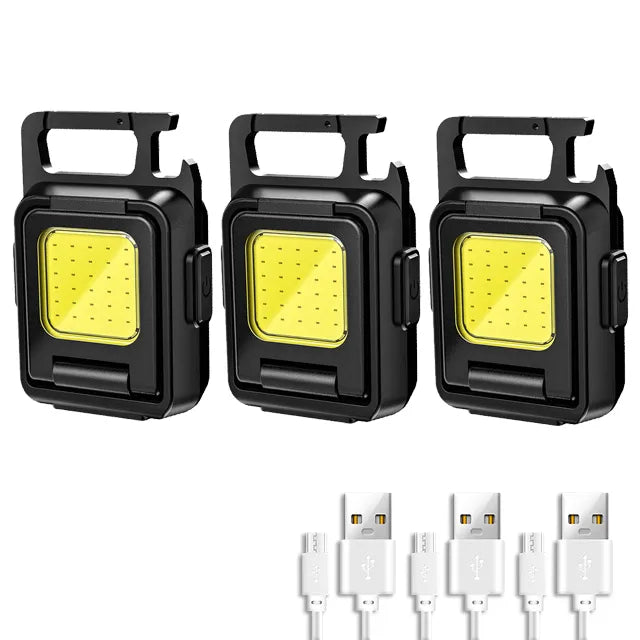 Mini LED Flashlight Keychain Light Double COB Lights USB Rechargeable Work Lights Fishing Lanterna with Magnet Built-in Battery-WAYBIKER