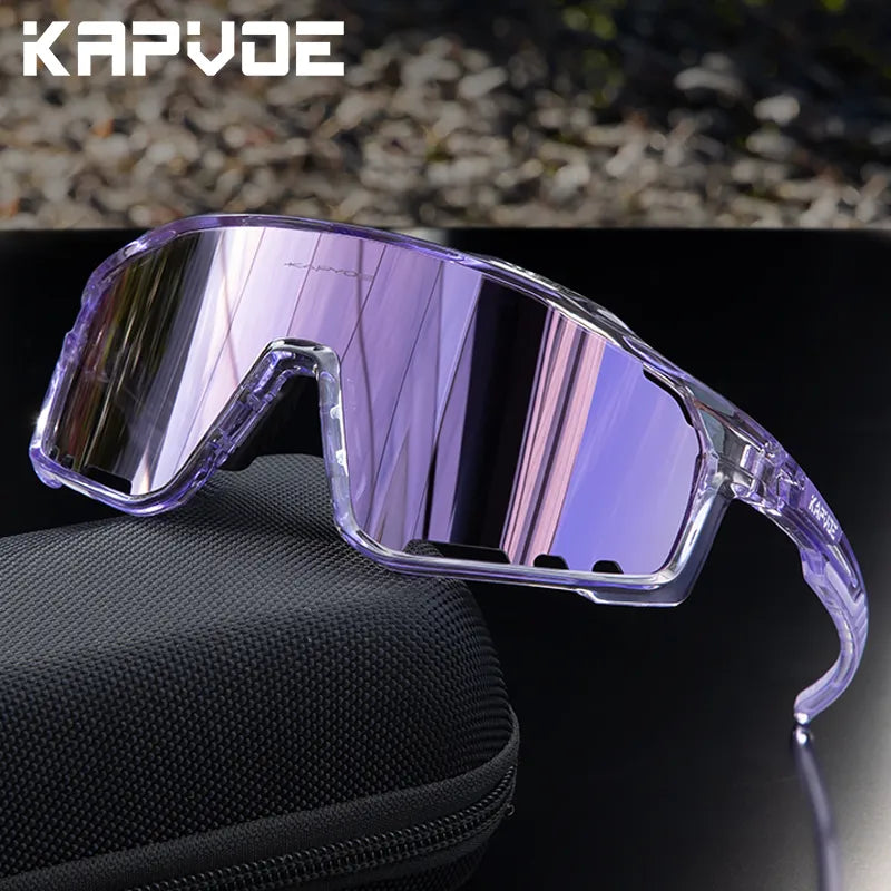 Kapvoe Sport Goggles Red Or Blue Photochromic Cycling Glasses Mtb Bicycle Cycling Sunglasses Men Women Protection Bike Glasses-WAYBIKER