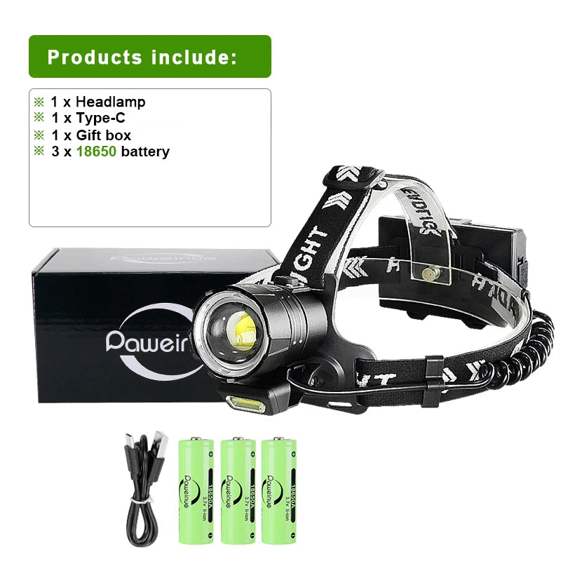 Powerful XHP360 LED Headlamp Super Bright USB Rechargeable Head Lamps High Power Zoomable Headlight Camping Fishing Head Lantern-WAYBIKER