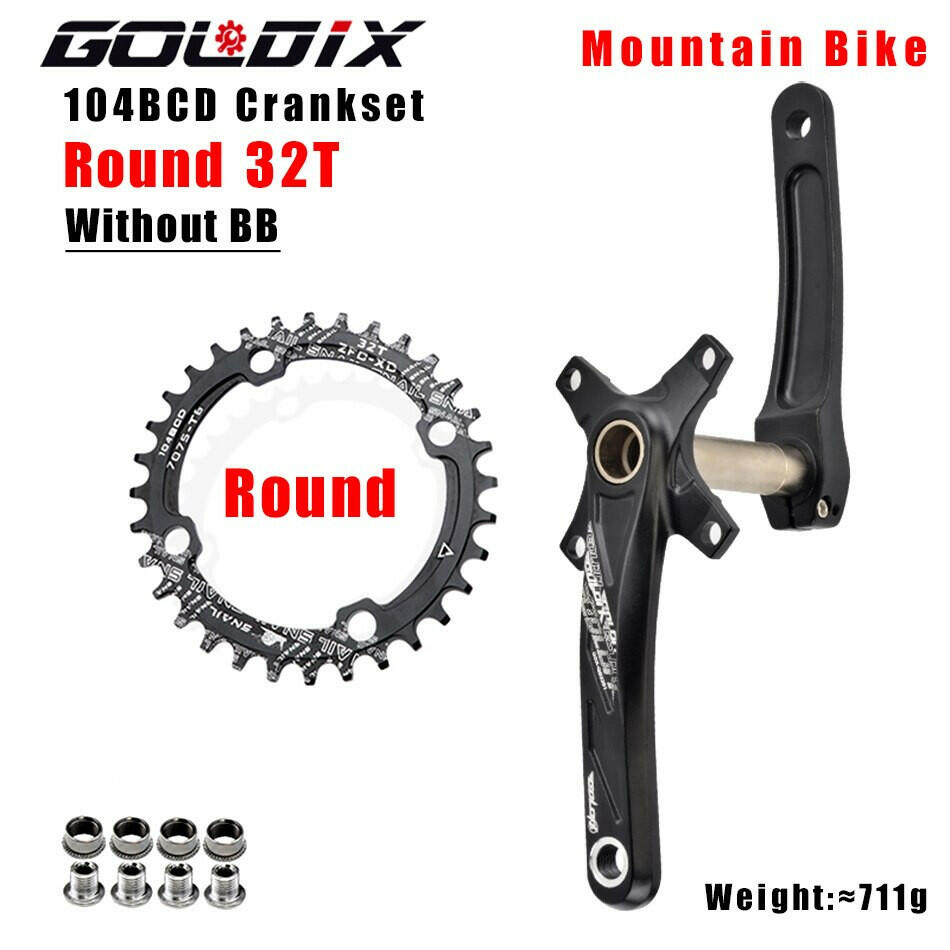 GOLDIX Bicycle Crank Chainring 104BCD MTB Bike Crank Aluminum Alloy with Bottom 170mm Crank Black 32T 34T 36T 38T Plate-WAYBIKER