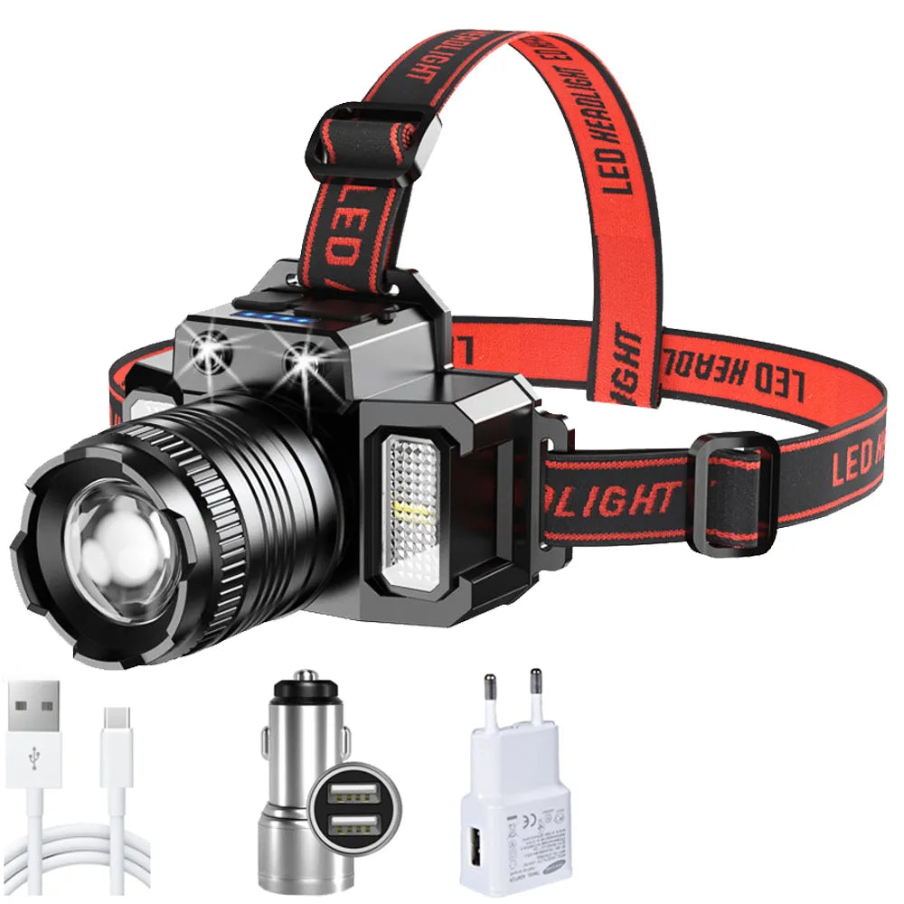 T51 Induction Camera LED Headlamp Multimode Highlight  Flashlight Waterproof Car Charger Headlight Torch Light-WAYBIKER