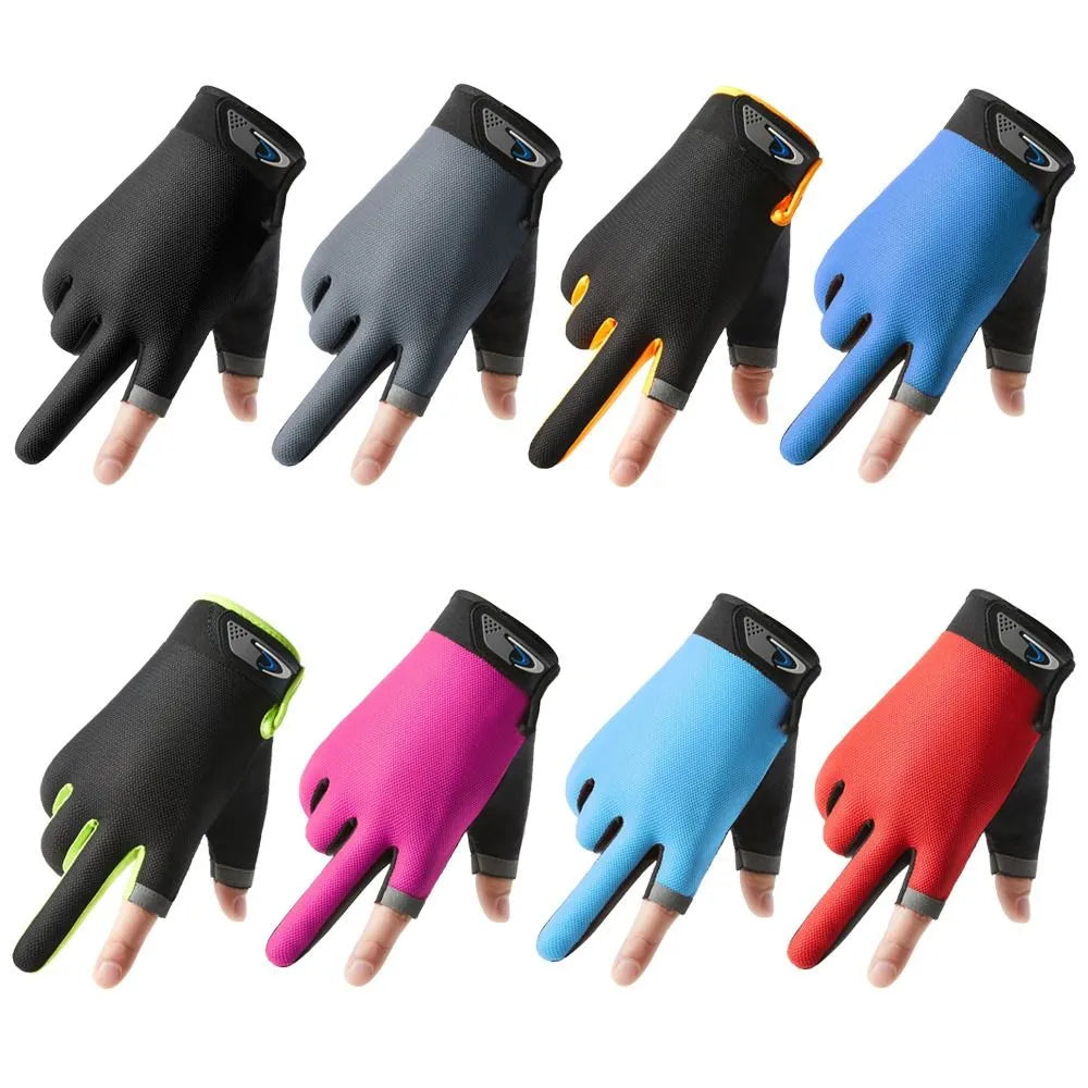 1Pair Men Fishing Gloves Women Two Finger Cut Male Touchscreen Angling Anti-Slip Sun-Proof Breathable Cycling Fitness Gloves-WAYBIKER