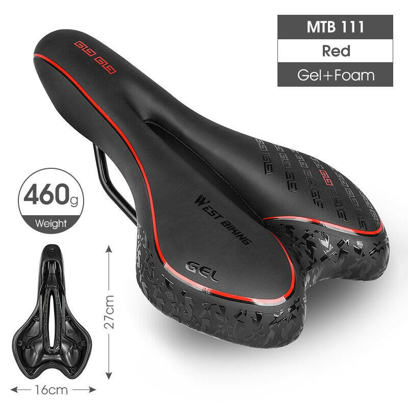 WEST BIKING MTB Bike Saddle Mountain Road Bike Seat PU Leather Cycling Cushion Comfortable Gel Filled Shockproof Bicycle Saddle-WAYBIKER