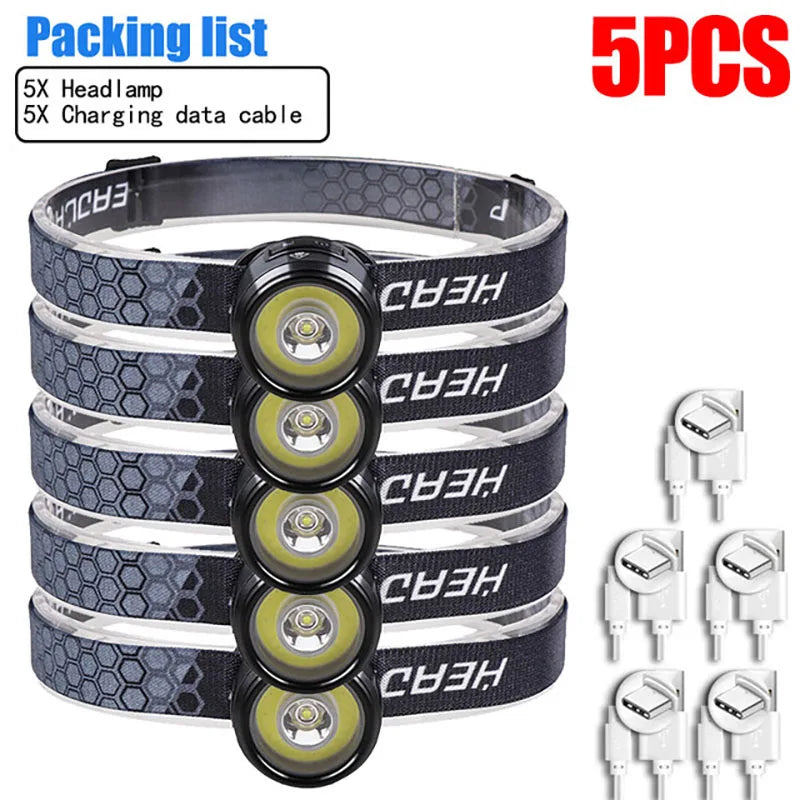 4 IN 1 Mini Multifunction LED Headlamp USB C Rechargeable Head Flashlight With Strong Magnet Cap Clip Light For Fishing Camping-WAYBIKER