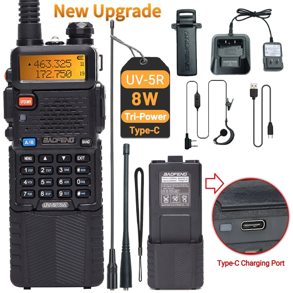 Baofeng UV-5R 8W 3800 Walkie Talkie Tri-Power Dual Band VHF UHF Portable Long Range High Power Handheld CB Ham Two Way Radio-WAYBIKER