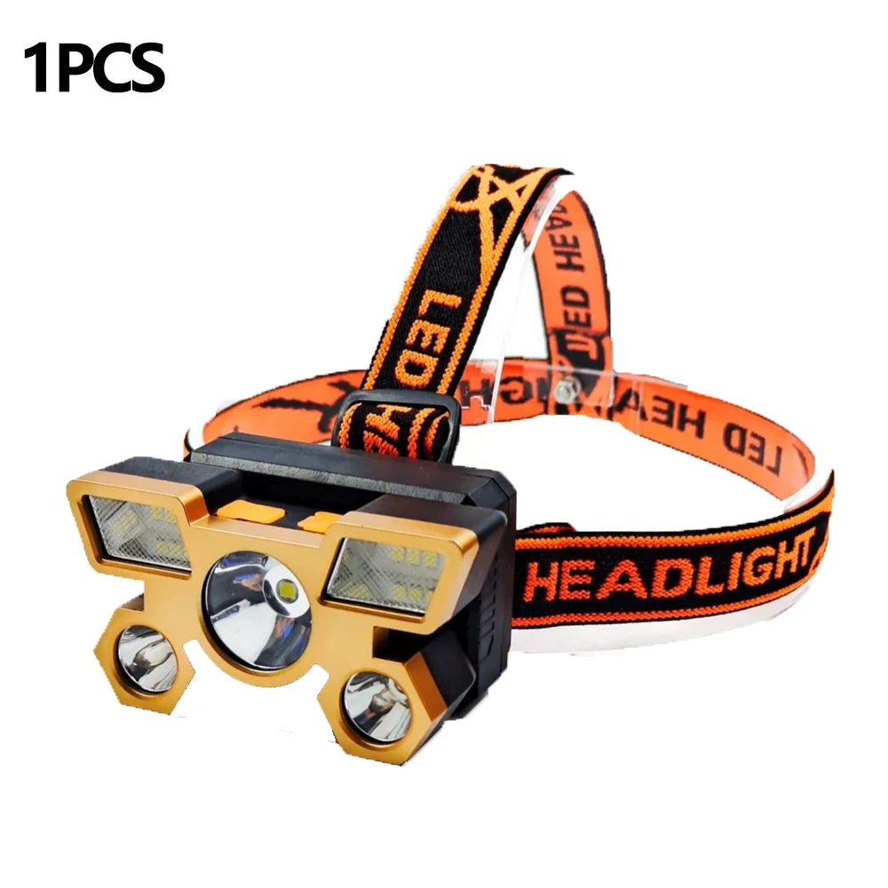 Outdoor High brightness 5LED Headset flashlight Outdoor household portable USB rechargeable Fishing miner lamp Strong headlight-WAYBIKER